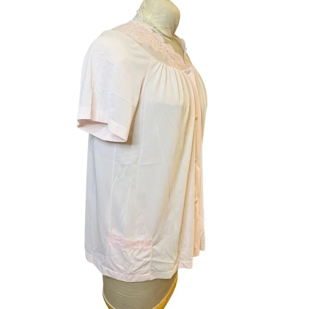 Shadowline Pale Pink Pajama Set Women M-L Silky Lightweight Vtg